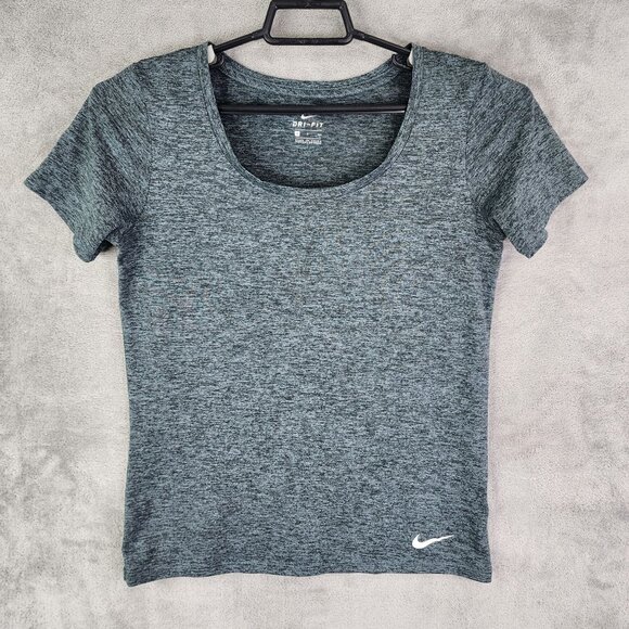 Women's Nike Dri-Fit Shirt Heathered Gray Short Sleeve Round Neck active Size S - Picture 2 of 11